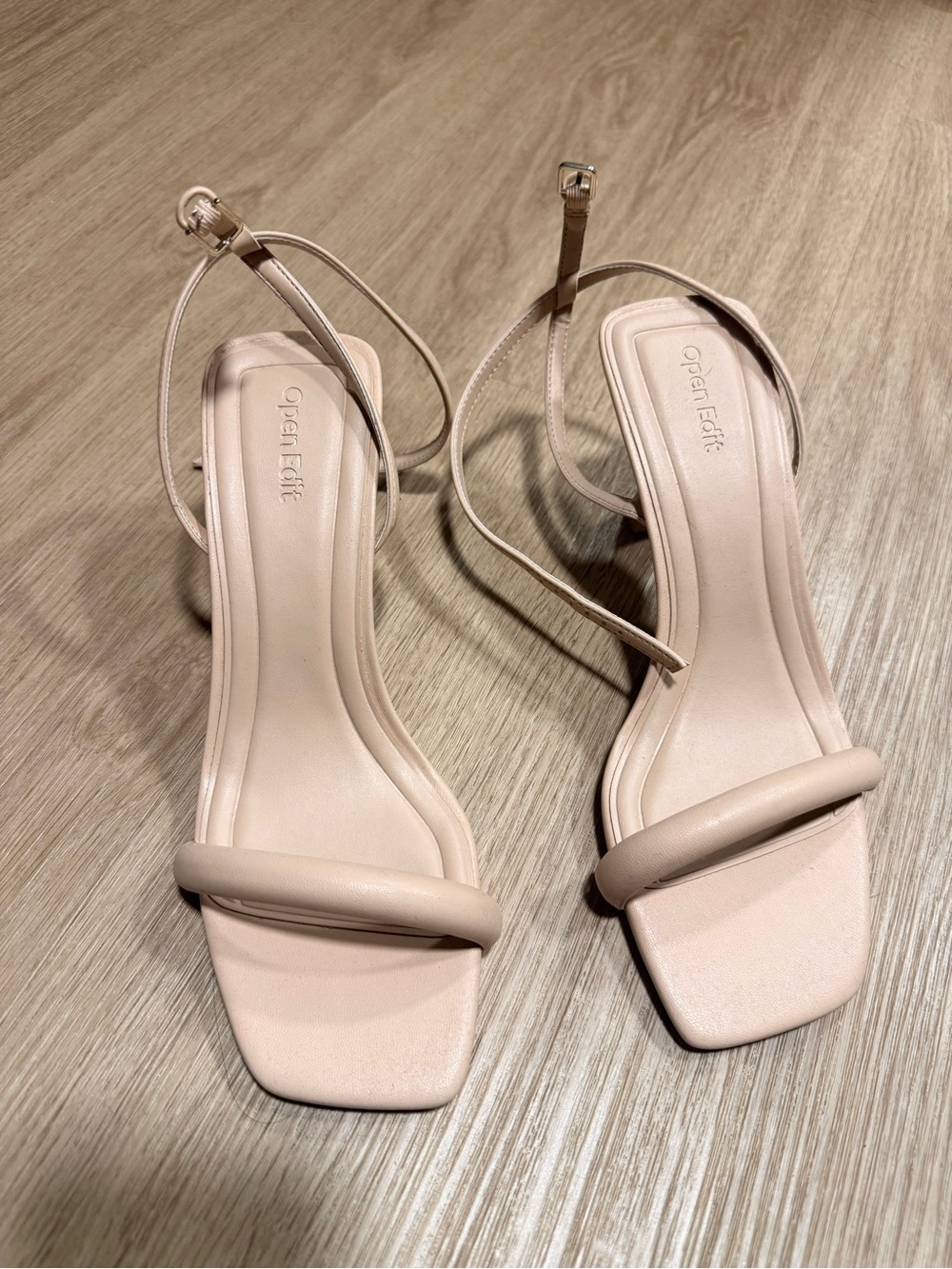 Open Edit Nude Square-Toe Ankle-Strap Heels